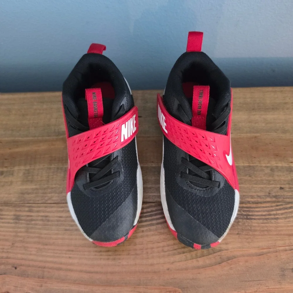 Nike Kids Team Hustle D 12 Basketball Shoes Black Red HF6280-001 12c